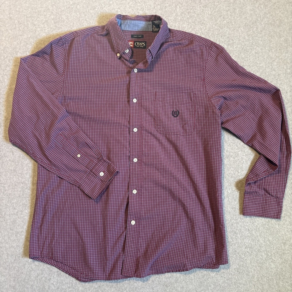 Chaps Mens Large Purple Check Long Sleeve Button Down‎ Easy Care